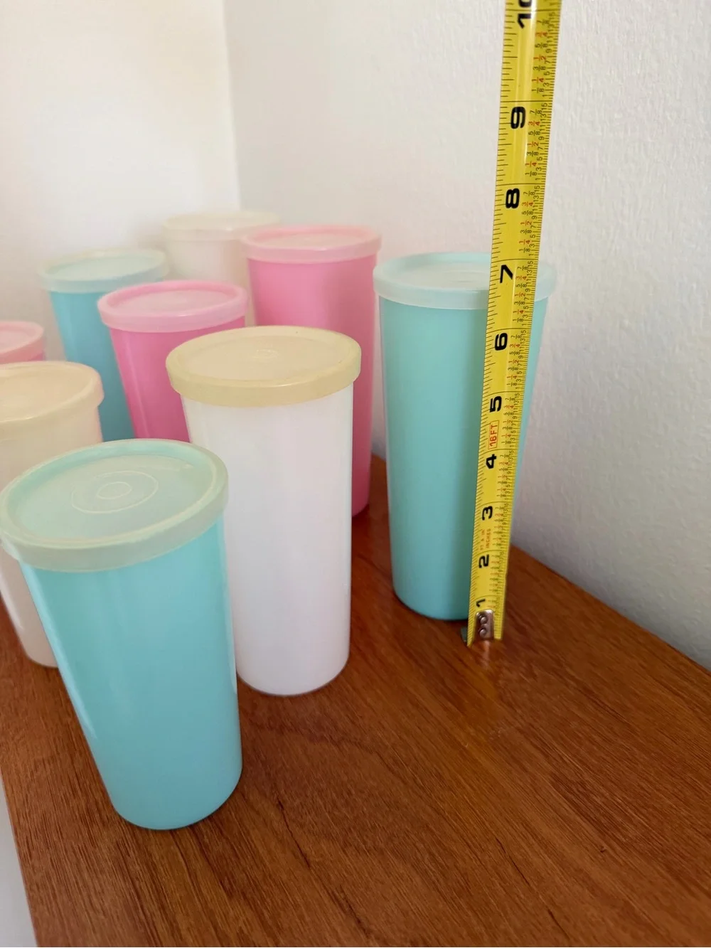 Set of Vintage Pastel Tupperware Pop-Top Containers - Pink, Blue, Cream
